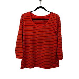 Joe Fresh Striped Orange Coral Navy Blue 3/4 Sleeve Top Shirt Womens Size XL